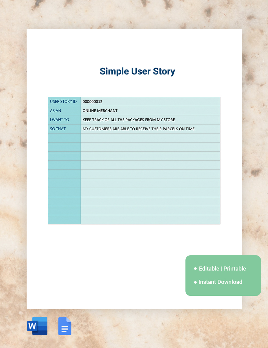 simple user story template