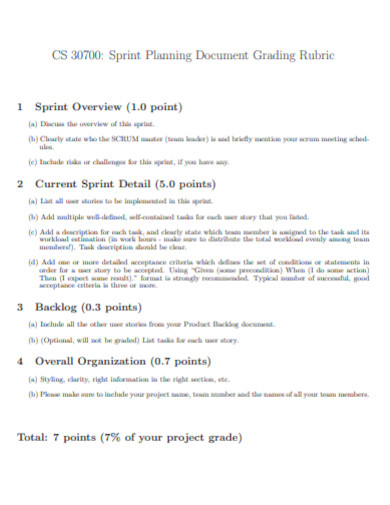 sprint planning document