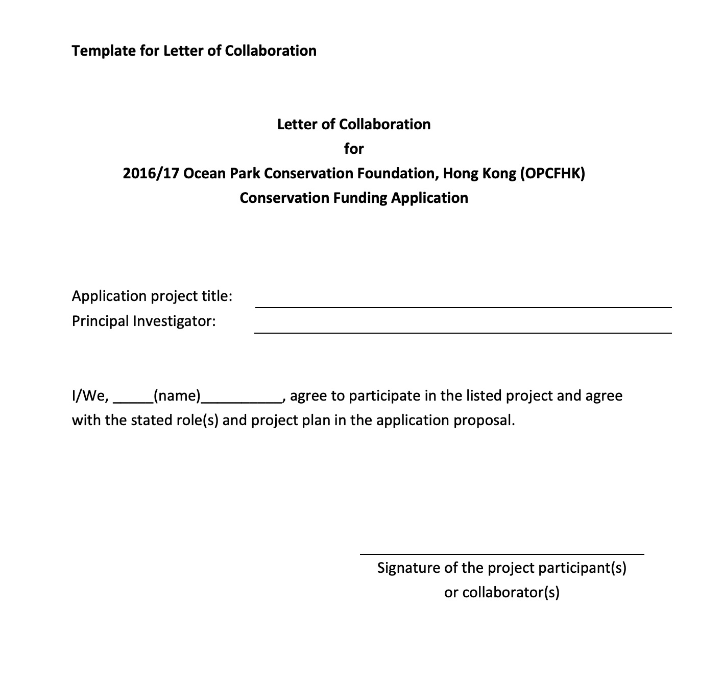 template for letter of collaboration