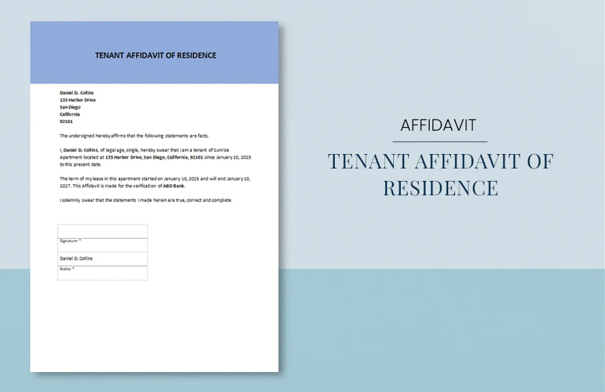 tenant affidavit of residency template