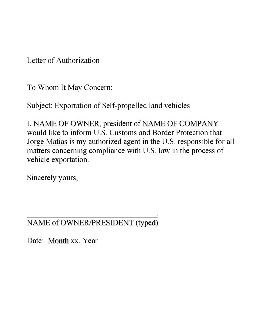 to whom it may concern authorization letter template