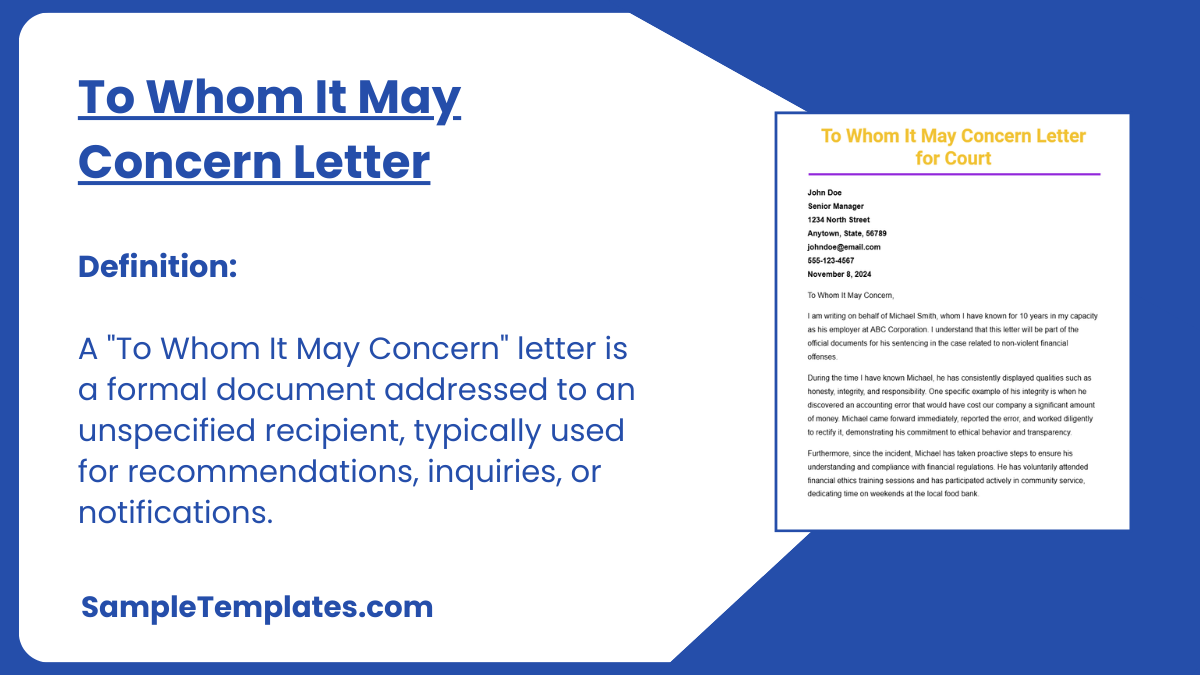 To Whom It May Concern Letter