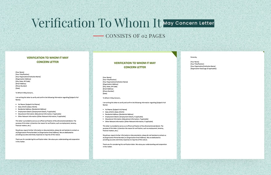 verification to whom it may concern letter template