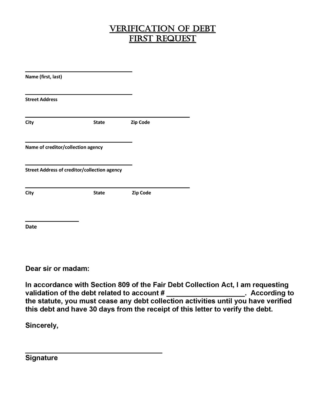 verification of debt first request letter sample