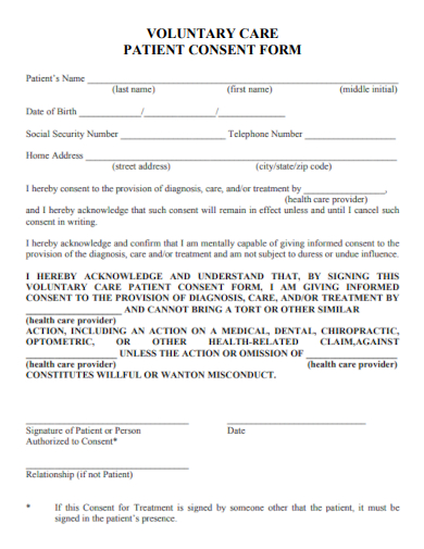 voluntary care patient consent form template