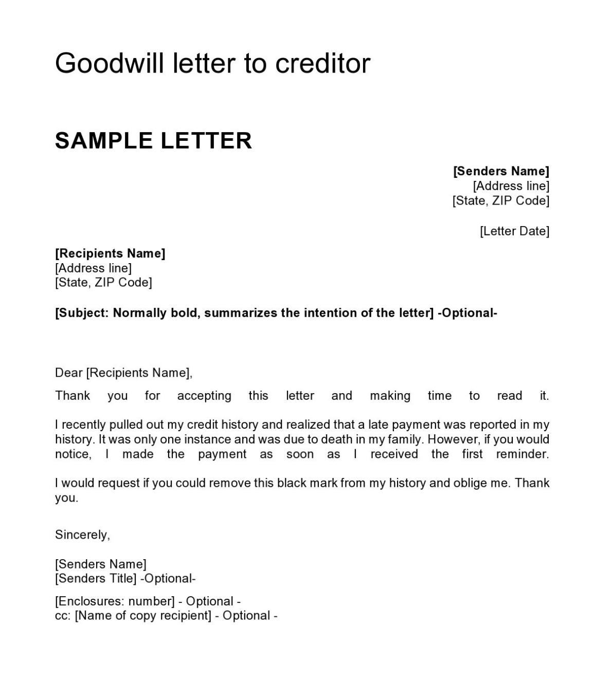 goodwill letter to creditor