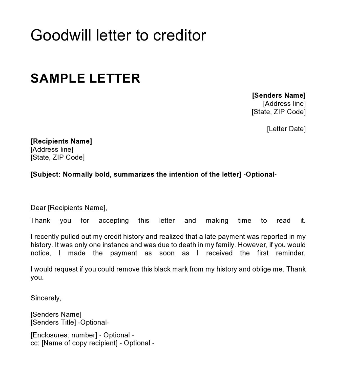 10+ FREE Goodwill Letter Templates (& Samples) in MS Word Google Docs