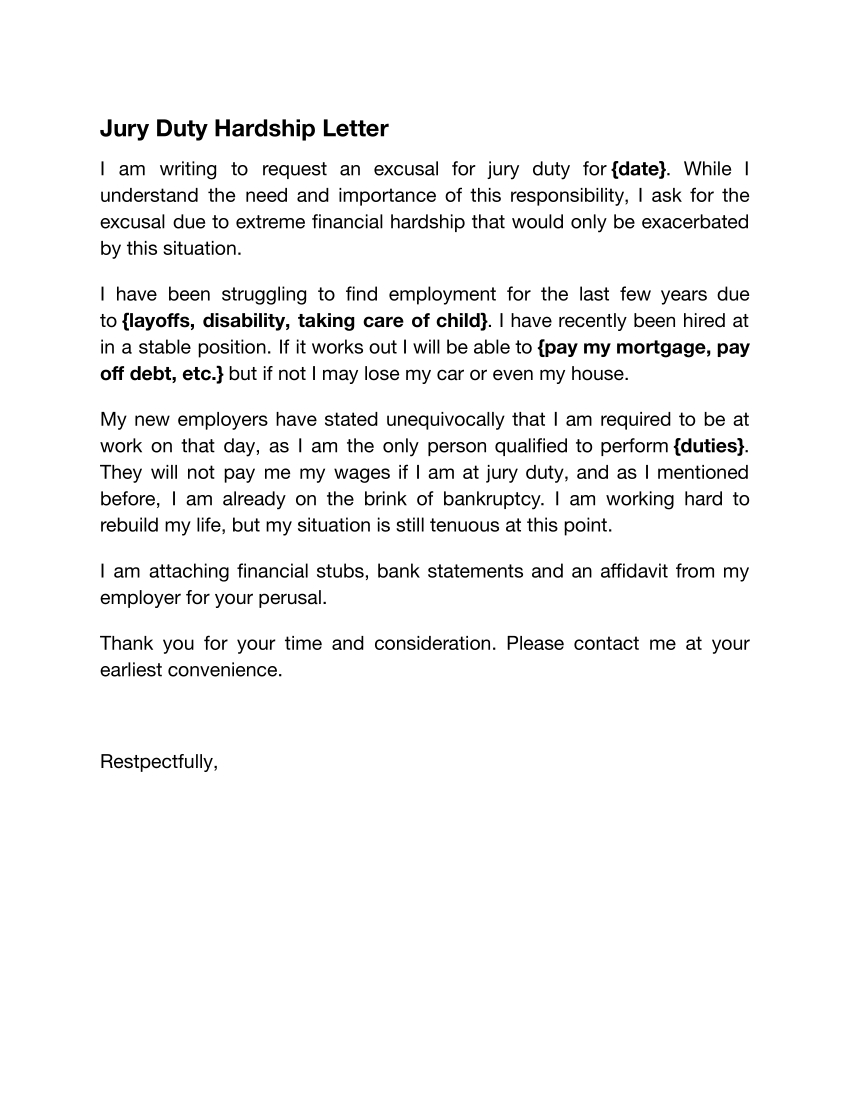 jury duty hardship letter