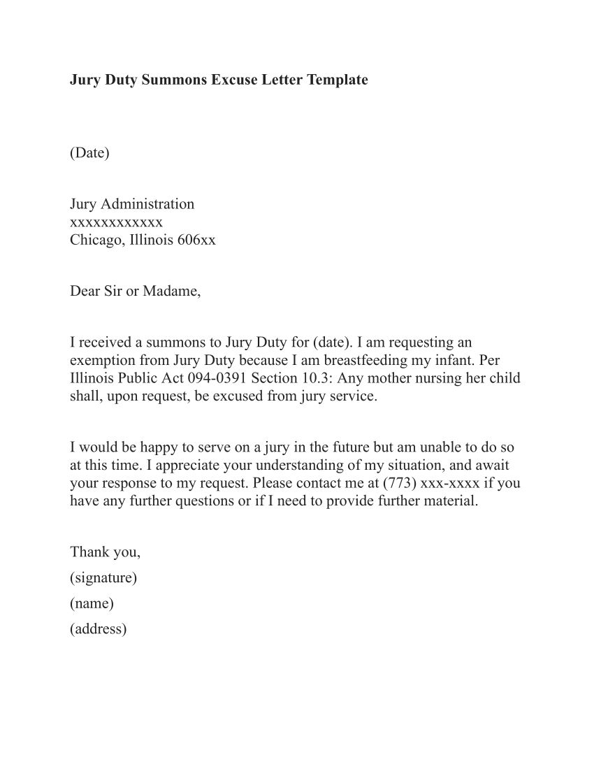 jury duty summons excuse letter